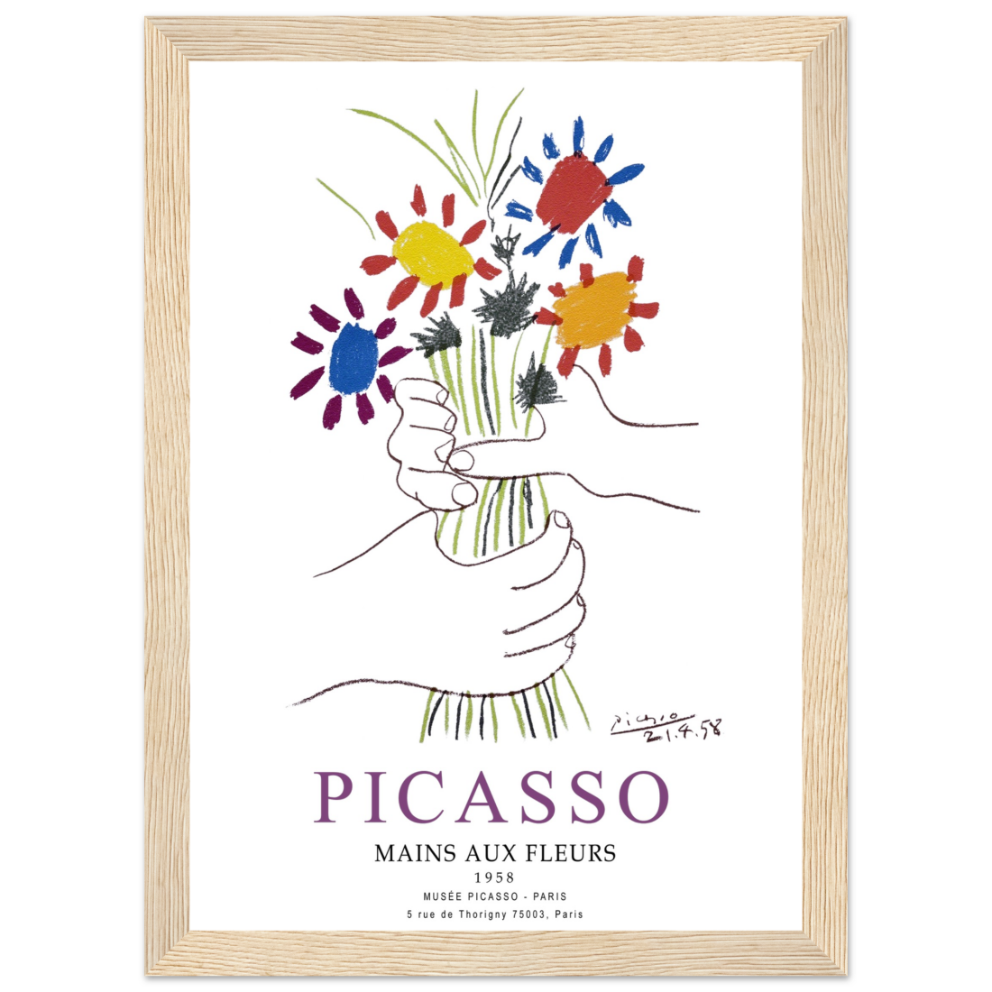 Pablo Picasso Hands with Flowers 1958 artwork poster by Art-O-Rama Shop