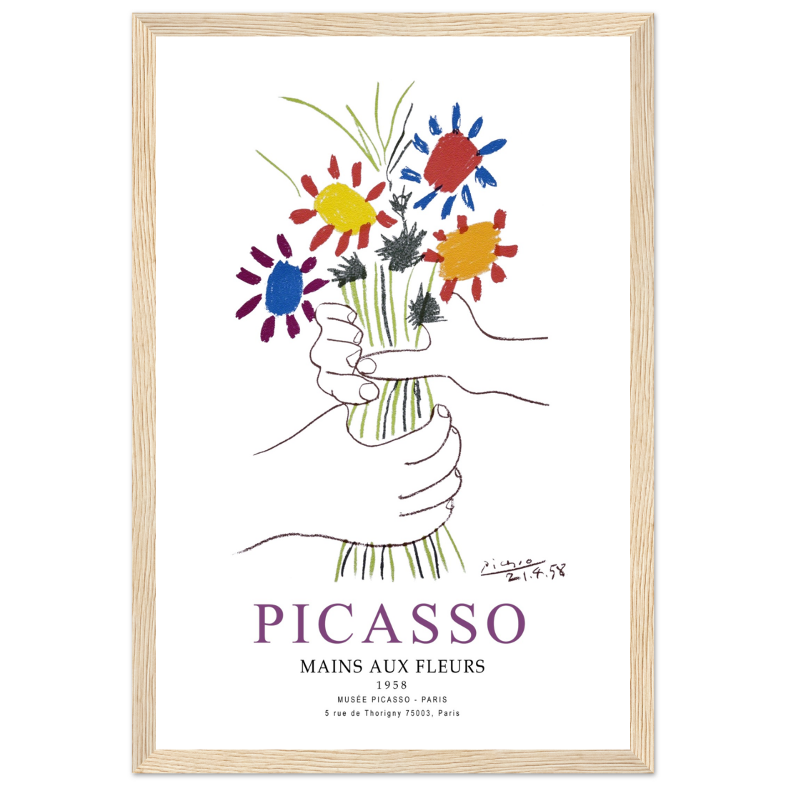 Pablo Picasso Hands with Flowers 1958 artwork poster by Art-O-Rama Shop