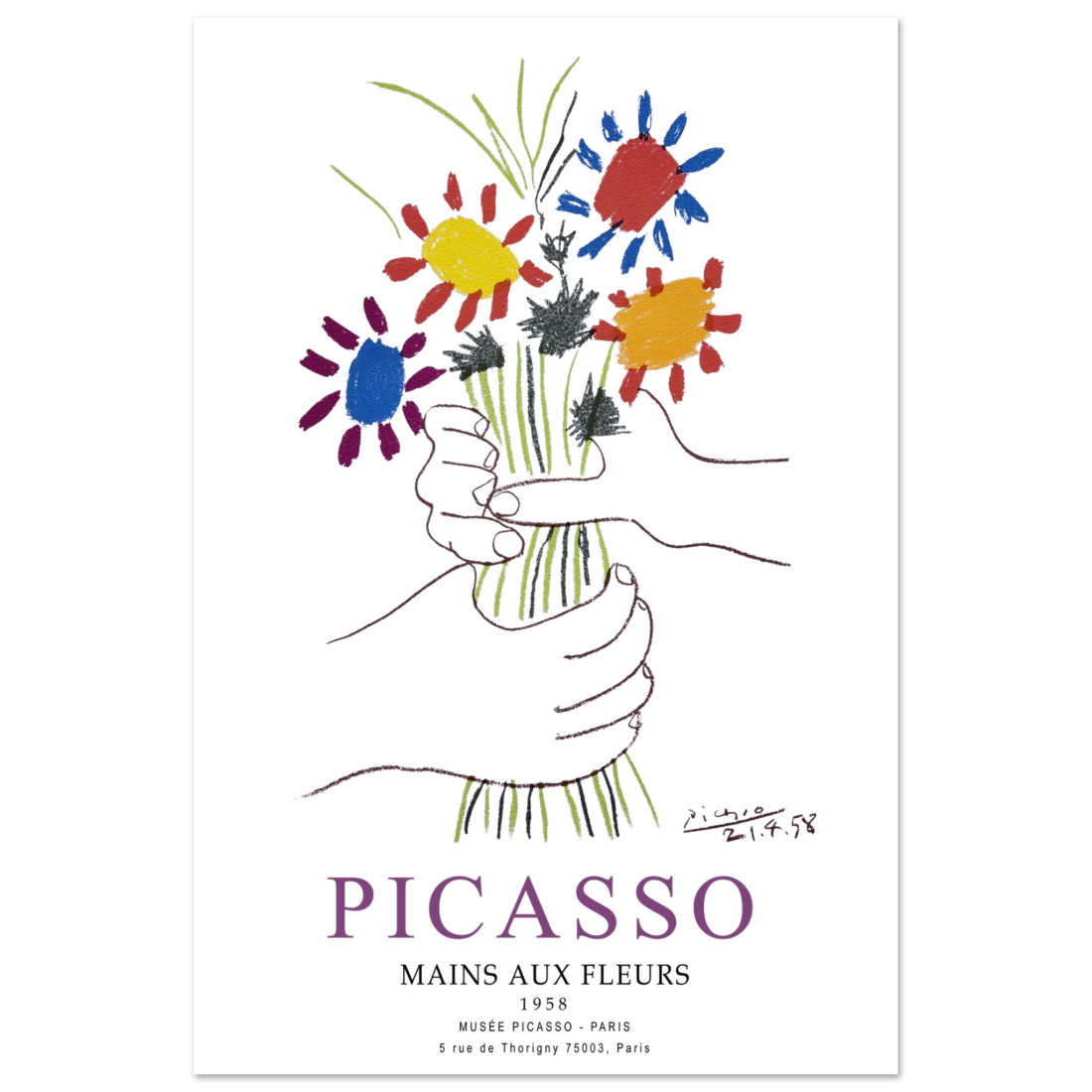 Pablo Picasso Hands with Flowers 1958 artwork poster by Art-O-Rama Shop