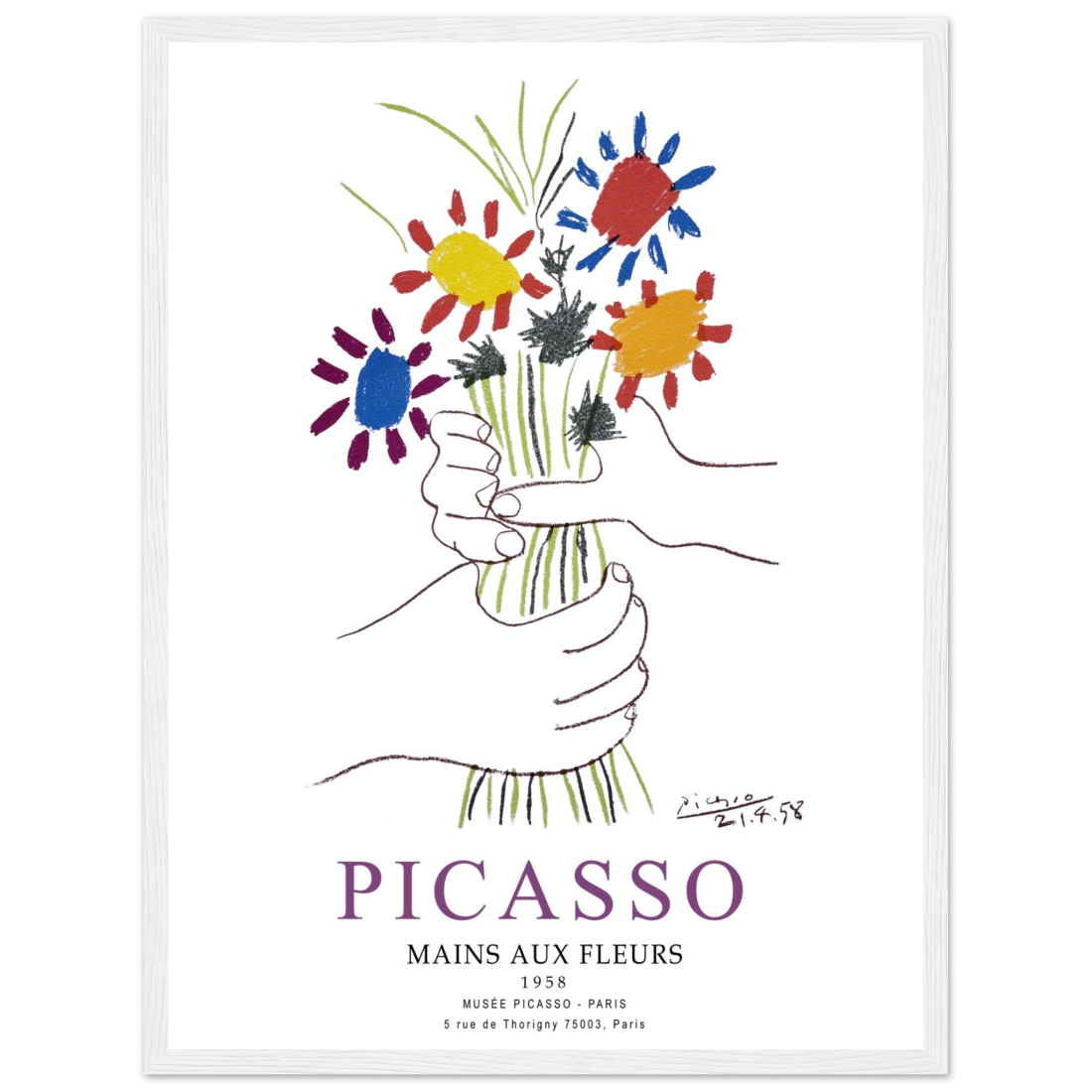 Pablo Picasso Hands with Flowers 1958 artwork poster by Art-O-Rama Shop