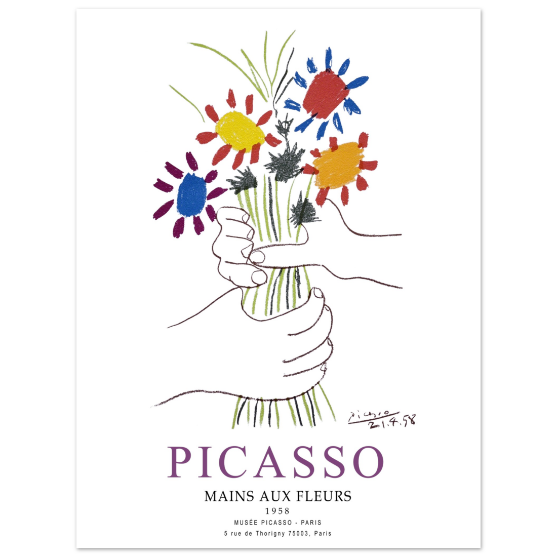 Pablo Picasso Hands with Flowers 1958 artwork poster by Art-O-Rama Shop