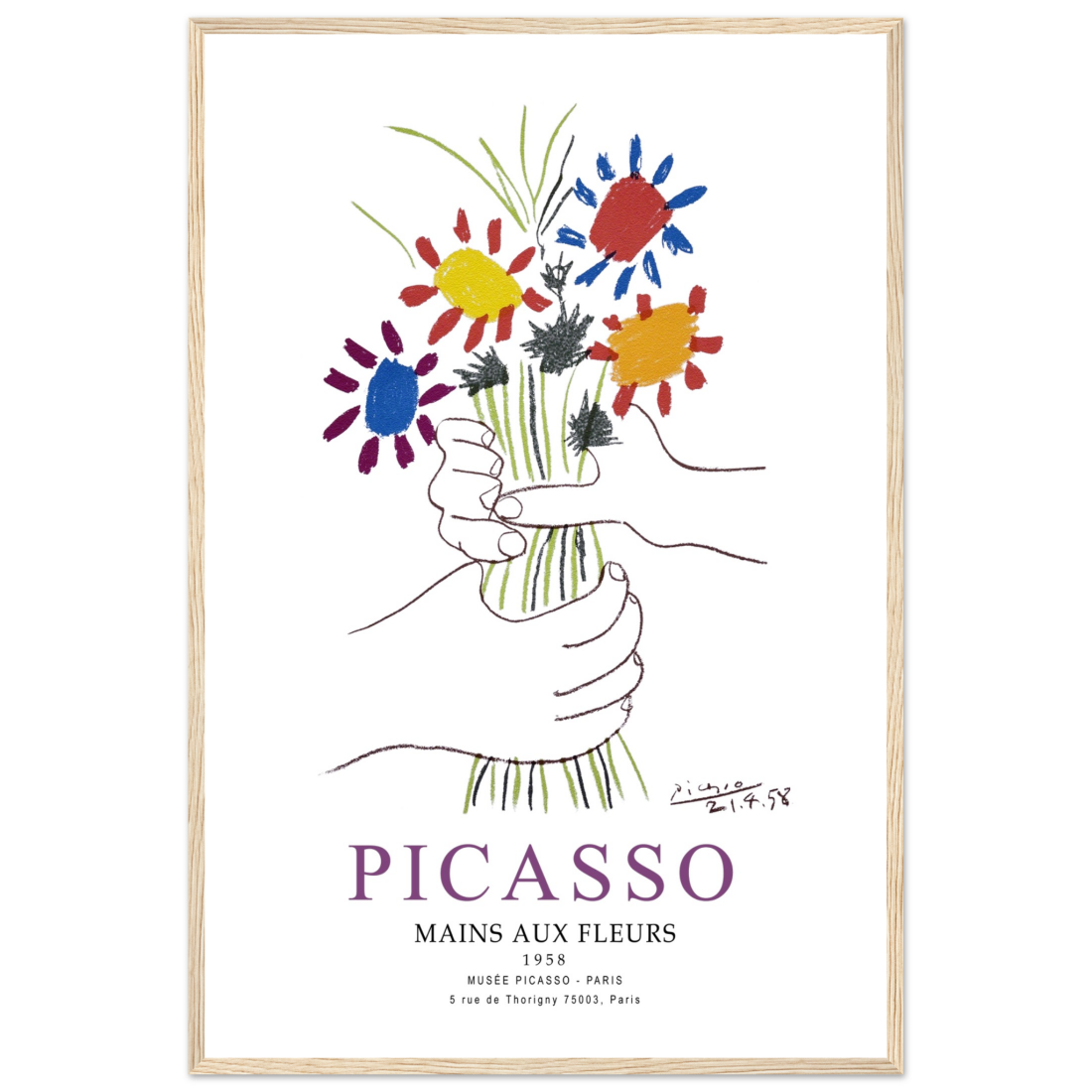 Pablo Picasso Hands with Flowers 1958 artwork poster by Art-O-Rama Shop