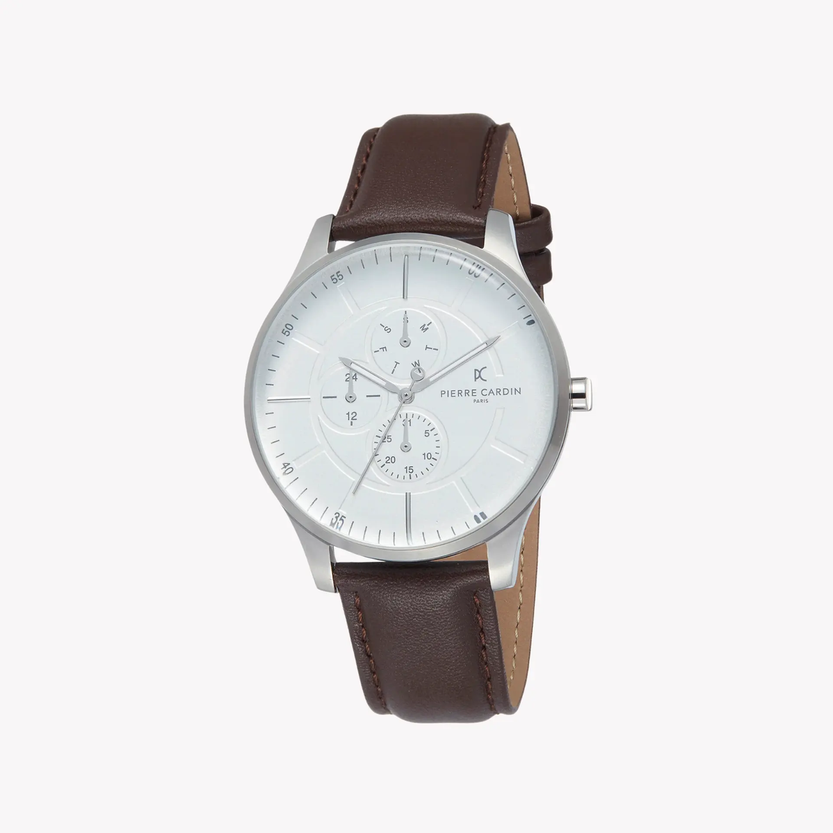 Pierre Cardin Men's Silver Stainless Steel, Brown Leather | Pc902731f106 by PIERRE CARDIN