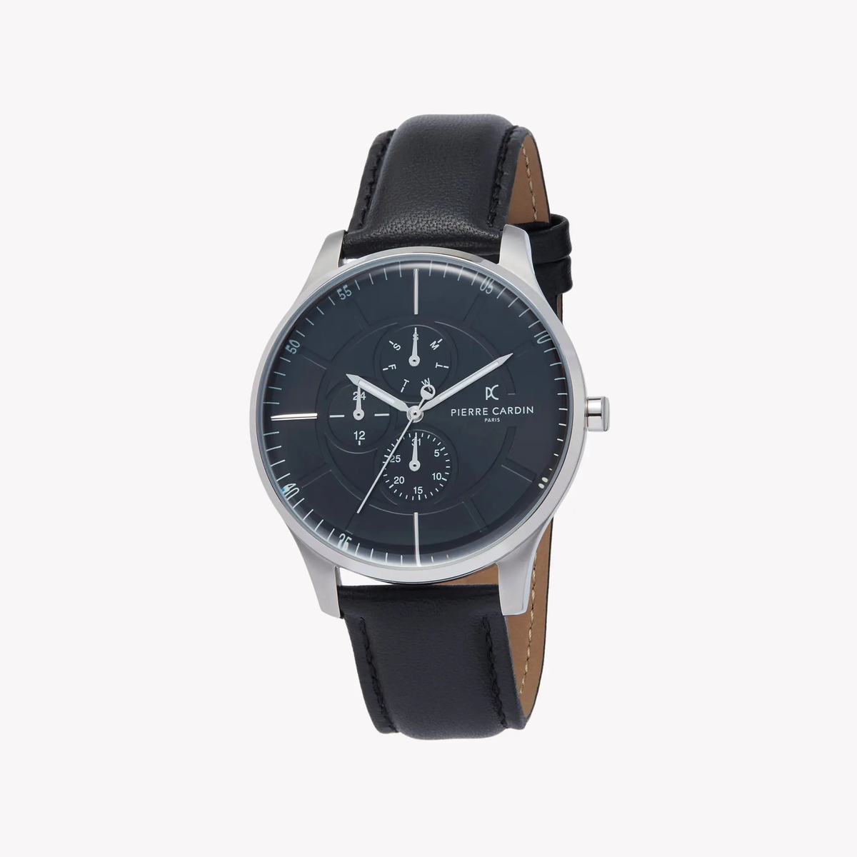 Pierre Cardin Men's Black Leather Watch, Silver Case | Pc902731f109 by PIERRE CARDIN