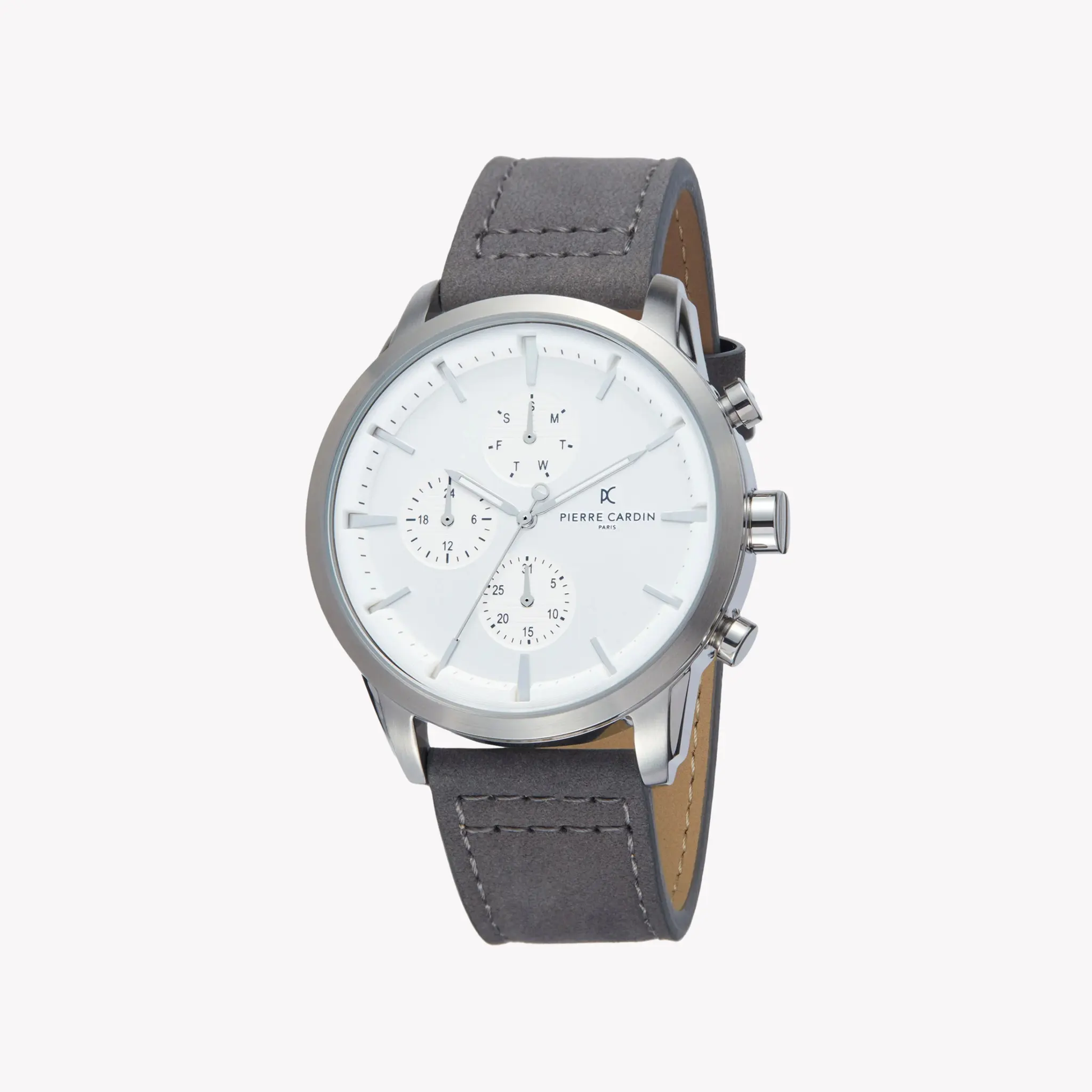 Pierre Cardin Men's Gray Leather Watch, Silver Case | Pc902741f101 by PIERRE CARDIN