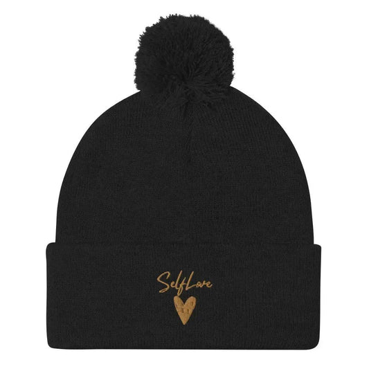 Self Love Pom-Pom Beanie - Women's Beanie with Embroidery by Maiden-Art