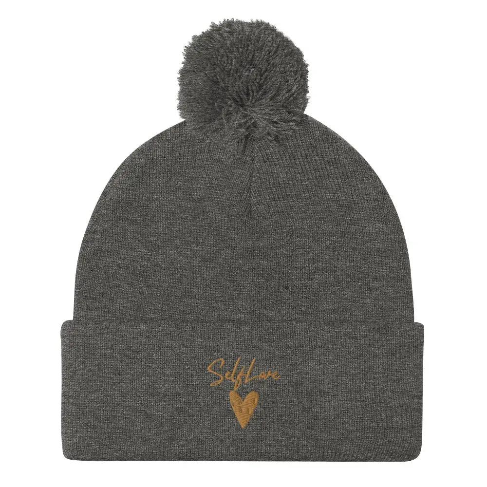 Self Love Pom-Pom Beanie - Women's Beanie with Embroidery by Maiden-Art