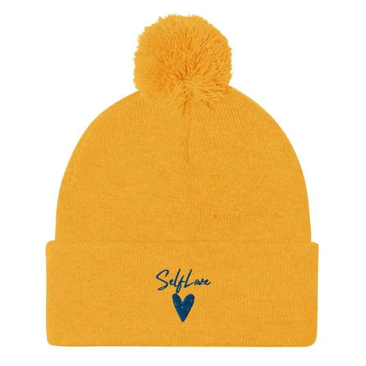 Self Love - Pom-Pom Beanie - Winter Beanie with Embroidery by Maiden-Art