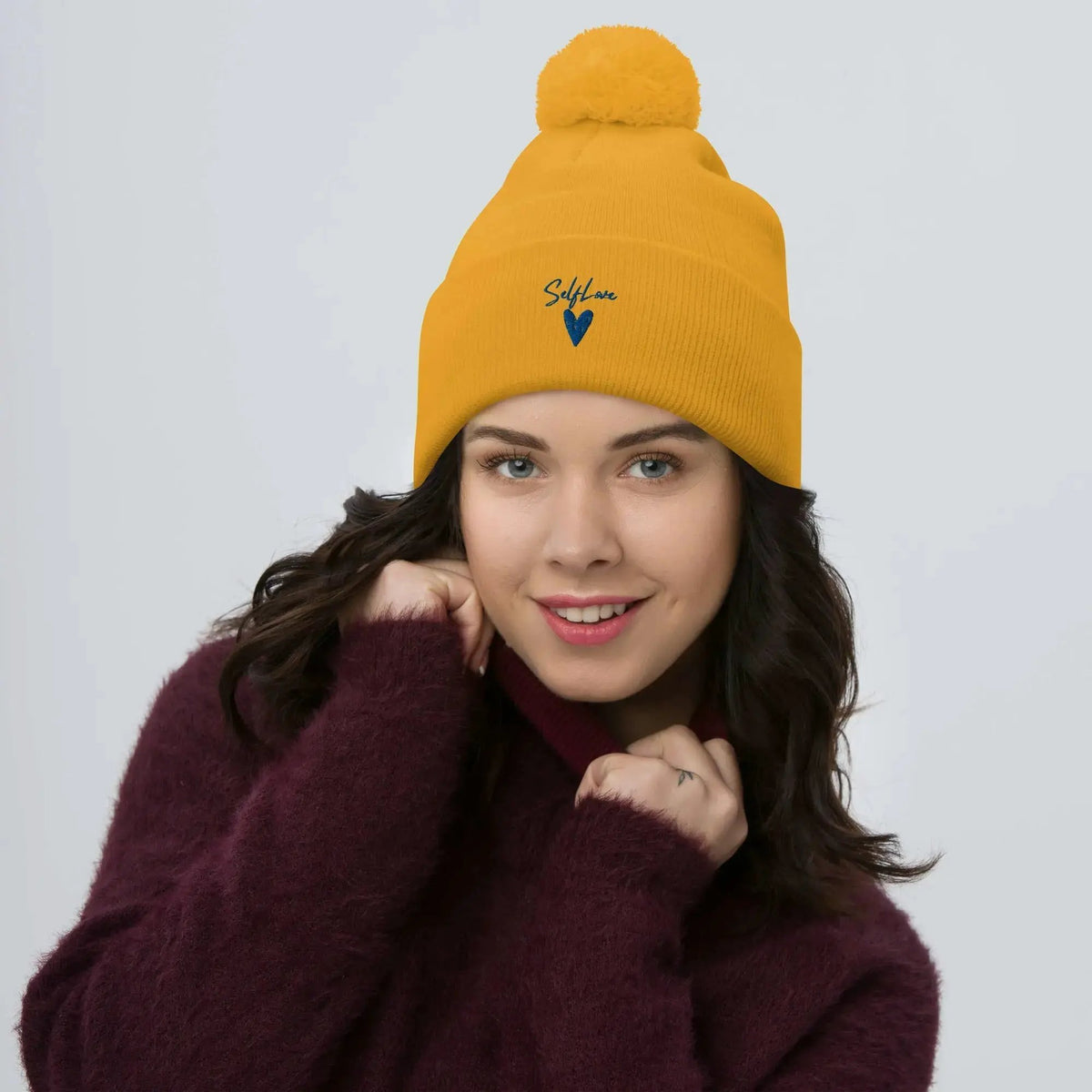 Self Love - Pom-Pom Beanie - Winter Beanie with Embroidery by Maiden-Art