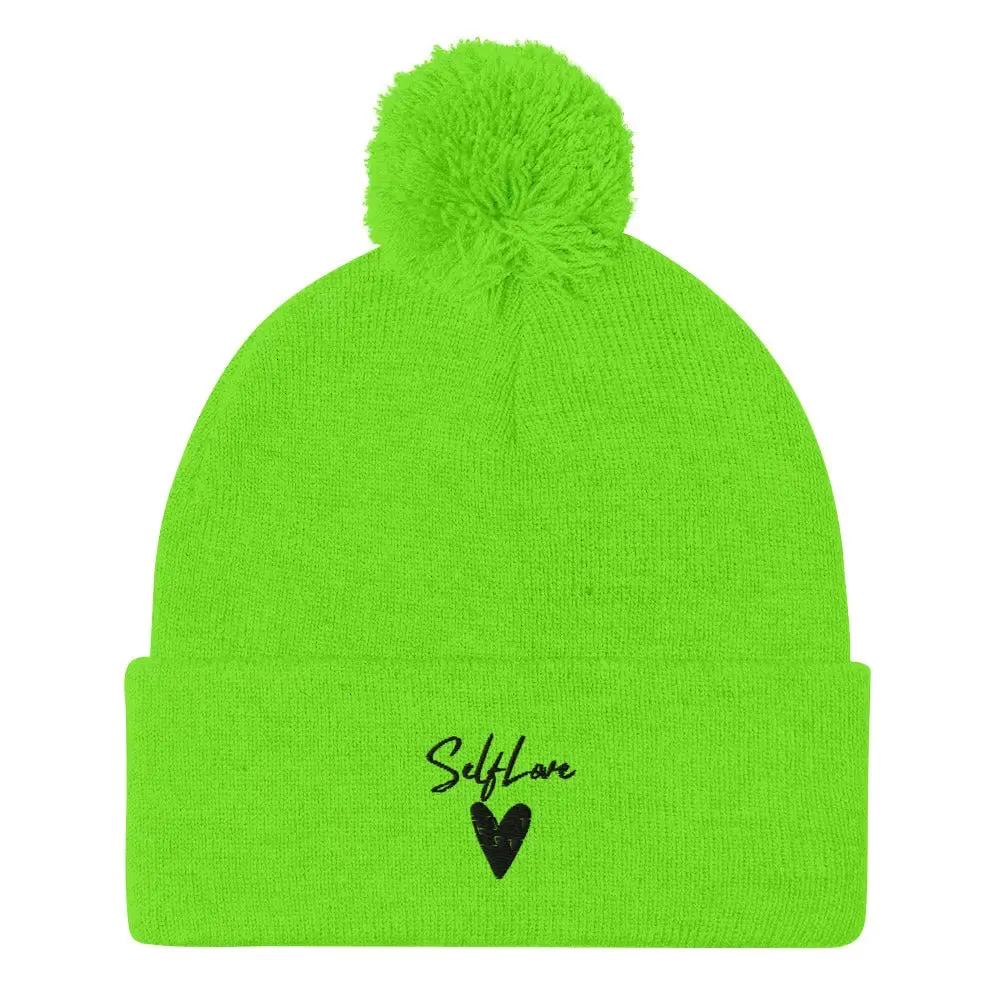 Self Love Pom-Pom Beanie - Women's Beanie with Embroidery by Maiden-Art