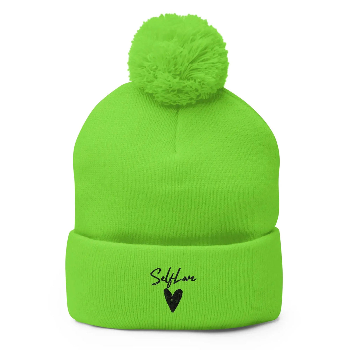 Self Love Pom-Pom Beanie - Women's Beanie with Embroidery by Maiden-Art