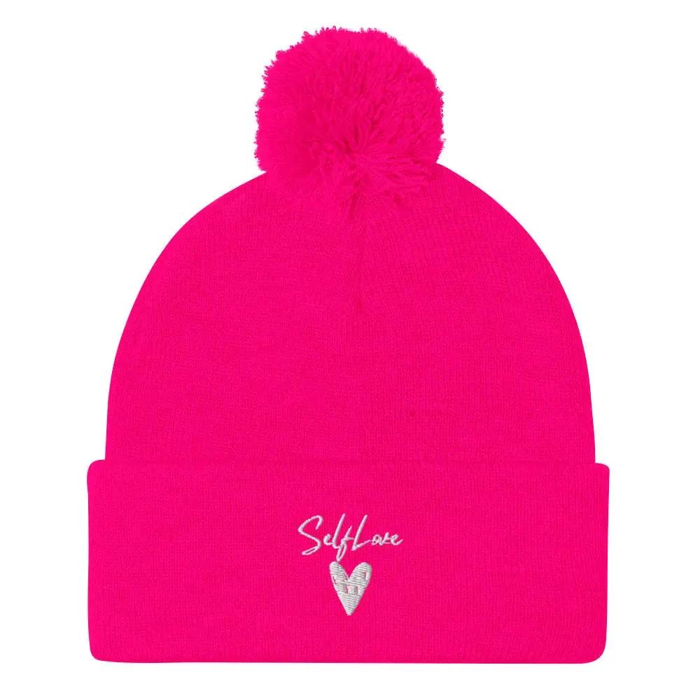 Self Love - Pom-Pom Beanie - Winter Beanie with Embroidery by Maiden-Art