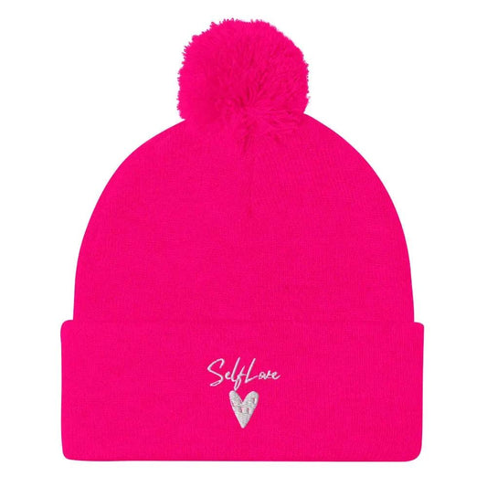 Self Love - Pom-Pom Beanie - Winter Beanie with Embroidery by Maiden-Art
