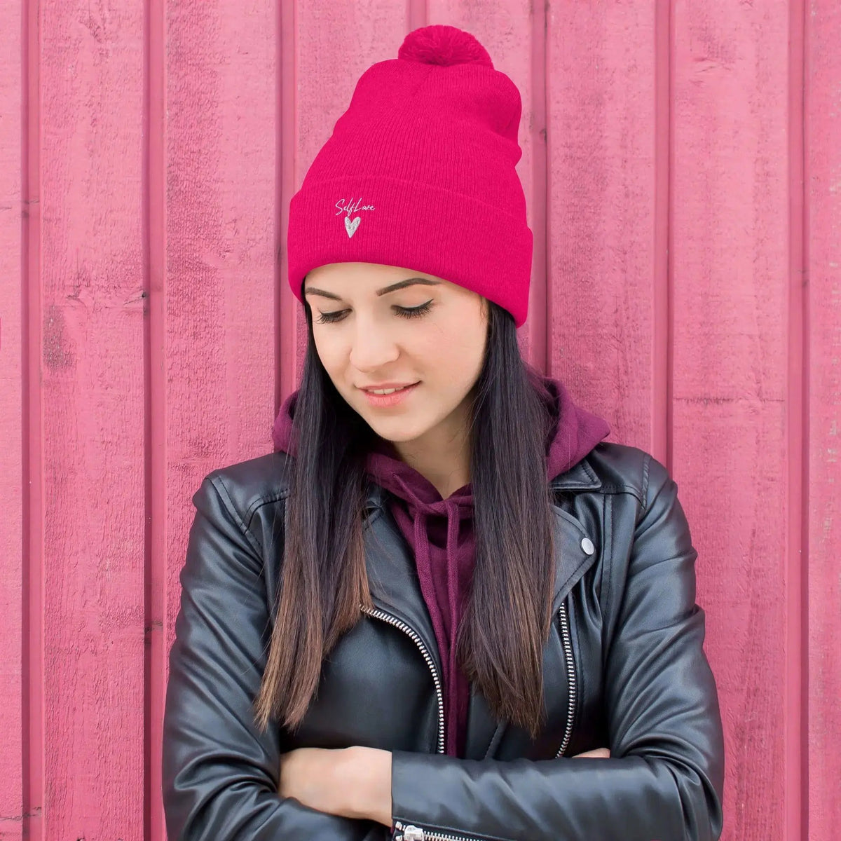 Self Love - Pom-Pom Beanie - Winter Beanie with Embroidery by Maiden-Art