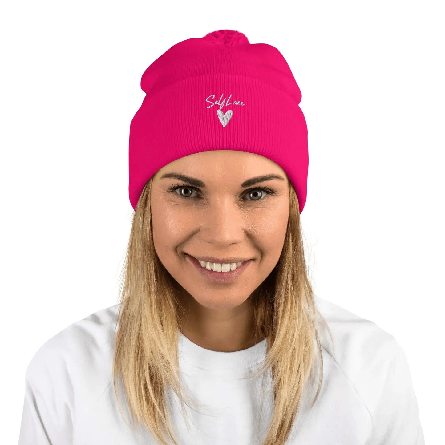 Self Love - Pom-Pom Beanie - Winter Beanie with Embroidery by Maiden-Art