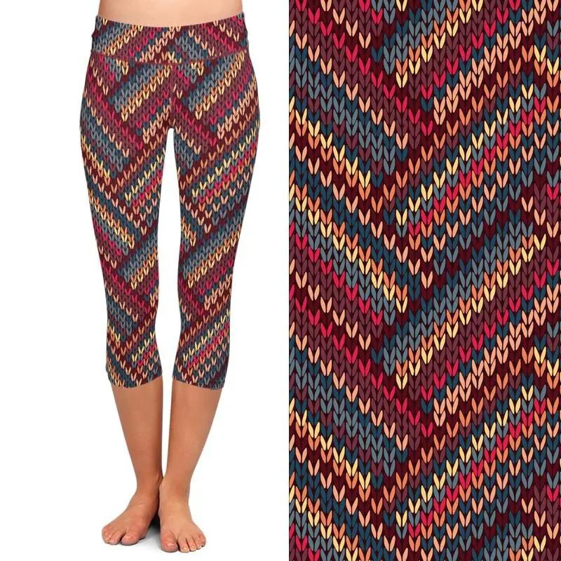 Summer New Arrival Fashion High Waist Capri Leggings 3D Knitting Print Plus Size Mid-Calf 3/4 Stretch Women Casual Leggings by Vimost Shop