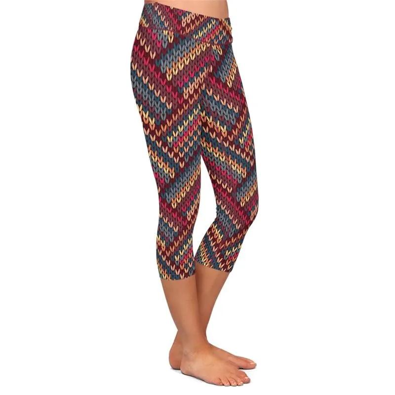 Summer New Arrival Fashion High Waist Capri Leggings 3D Knitting Print Plus Size Mid-Calf 3/4 Stretch Women Casual Leggings by Vimost Shop