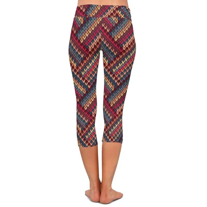 Summer New Arrival Fashion High Waist Capri Leggings 3D Knitting Print Plus Size Mid-Calf 3/4 Stretch Women Casual Leggings by Vimost Shop
