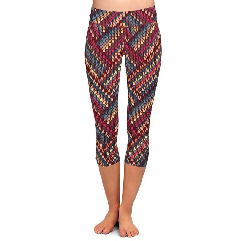 Summer New Arrival Fashion High Waist Capri Leggings 3D Knitting Print Plus Size Mid-Calf 3/4 Stretch Women Casual Leggings by Vimost Shop