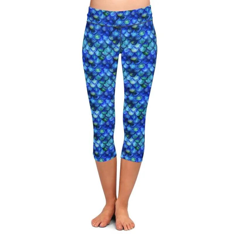 Women Trousers Digital Print Women Mermaid Fish Scale High Waist Capri Leggings Plus Size Trousers Stretch Pants by Vimost Shop