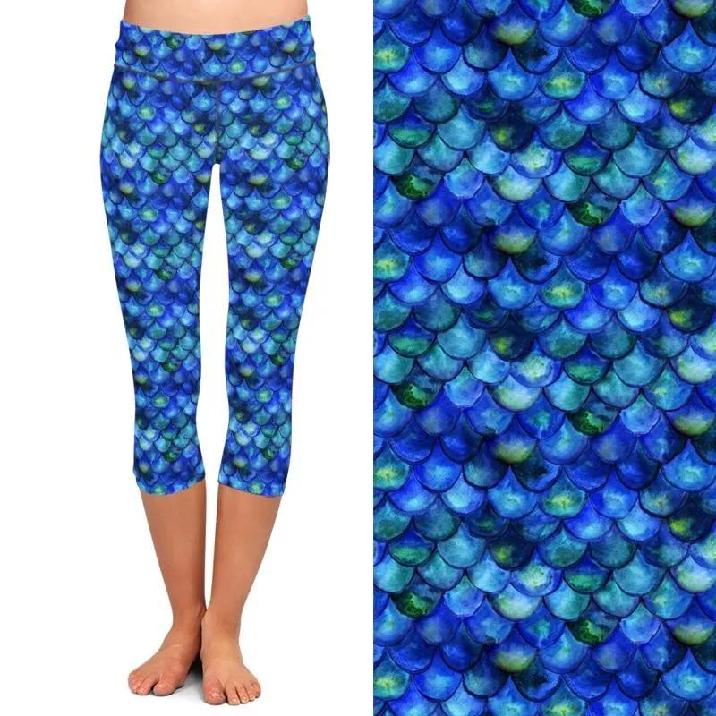 Women Trousers Digital Print Women Mermaid Fish Scale High Waist Capri Leggings Plus Size Trousers Stretch Pants by Vimost Shop