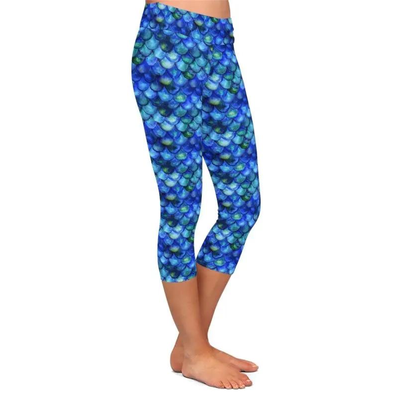 Women Trousers Digital Print Women Mermaid Fish Scale High Waist Capri Leggings Plus Size Trousers Stretch Pants by Vimost Shop