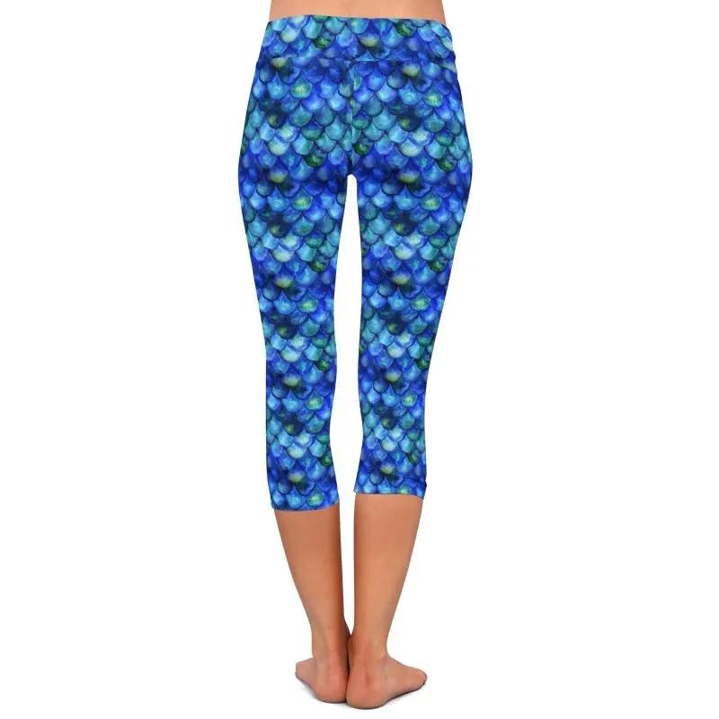 Women Trousers Digital Print Women Mermaid Fish Scale High Waist Capri Leggings Plus Size Trousers Stretch Pants by Vimost Shop