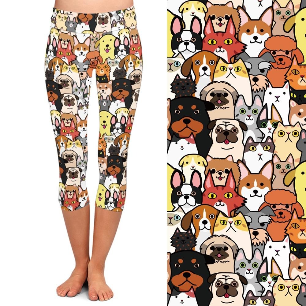 High Elastic Women Capri Leggings Seamless Cute Animals Cartoon Dogs Print High Waist Plus Size Casual Mid-Calf Pants by Vimost Shop