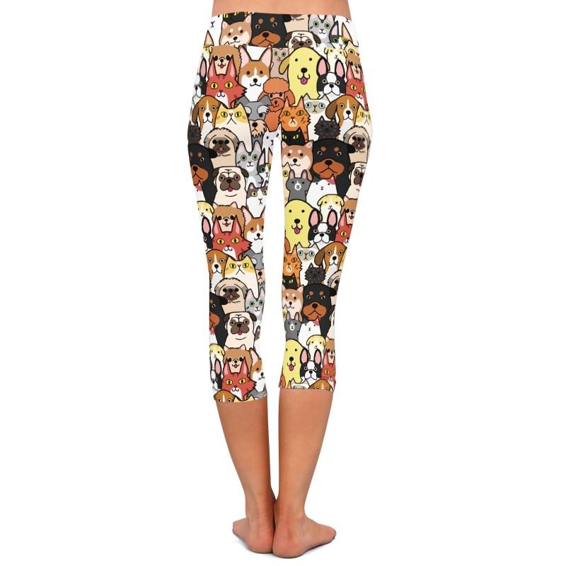 High Elastic Women Capri Leggings Seamless Cute Animals Cartoon Dogs Print High Waist Plus Size Casual Mid-Calf Pants by Vimost Shop