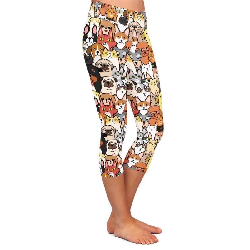 High Elastic Women Capri Leggings Seamless Cute Animals Cartoon Dogs Print High Waist Plus Size Casual Mid-Calf Pants by Vimost Shop