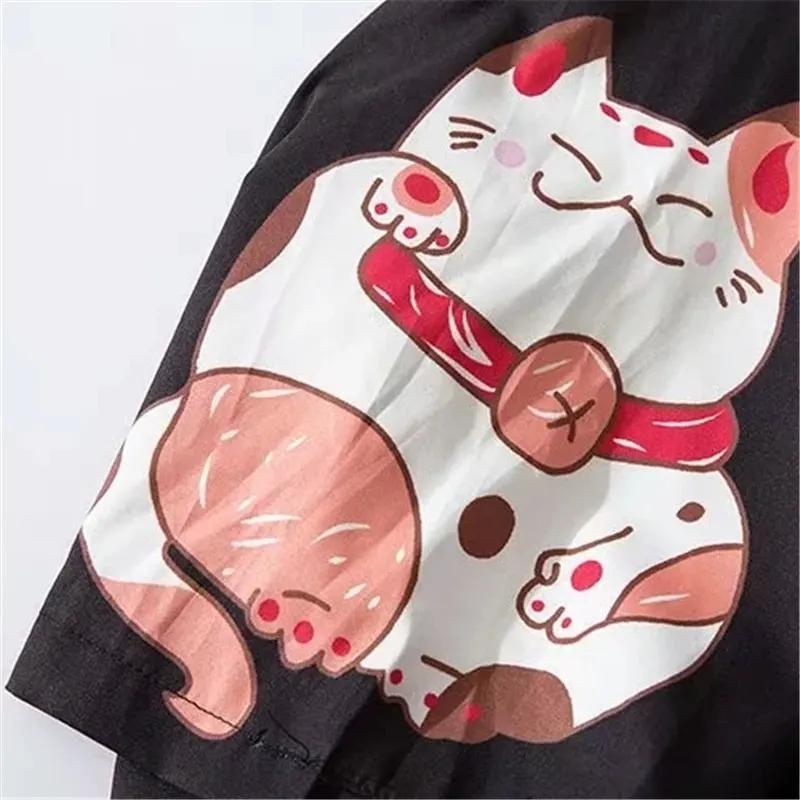 Japan Style Clothes Men Summer Streetwear Cat Print Kimono Cardigan Mandarin Robe Men Unisex Japanese Trend Kimonos by Vimost Shop