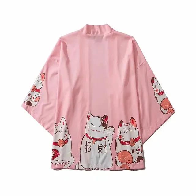 Japan Style Clothes Men Summer Streetwear Cat Print Kimono Cardigan Mandarin Robe Men Unisex Japanese Trend Kimonos by Vimost Shop
