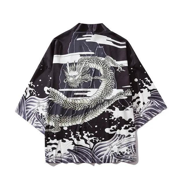 Japan Style Clothes Men Summer Streetwear Cat Print Kimono Cardigan Mandarin Robe Men Unisex Japanese Trend Kimonos by Vimost Shop