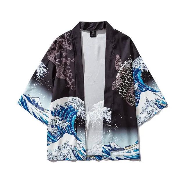 Japan Style Clothes Men Summer Streetwear Cat Print Kimono Cardigan Mandarin Robe Men Unisex Japanese Trend Kimonos by Vimost Shop
