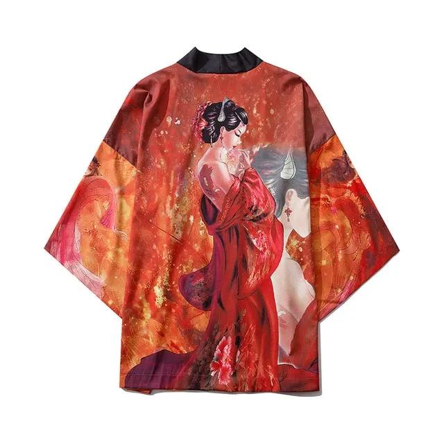 Japan Style Clothes Men Summer Streetwear Cat Print Kimono Cardigan Mandarin Robe Men Unisex Japanese Trend Kimonos by Vimost Shop