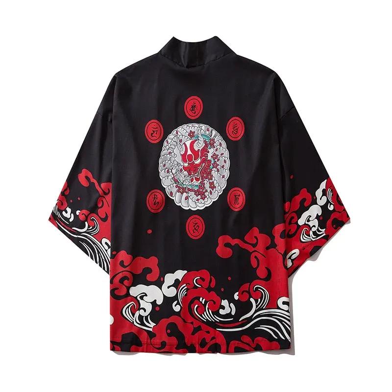 Japanese Demon Kimono Men Cardigan Shirt Yukata Man Haori Obi Clothes Tradition Clothing Male China Kimono Robe by Vimost Shop