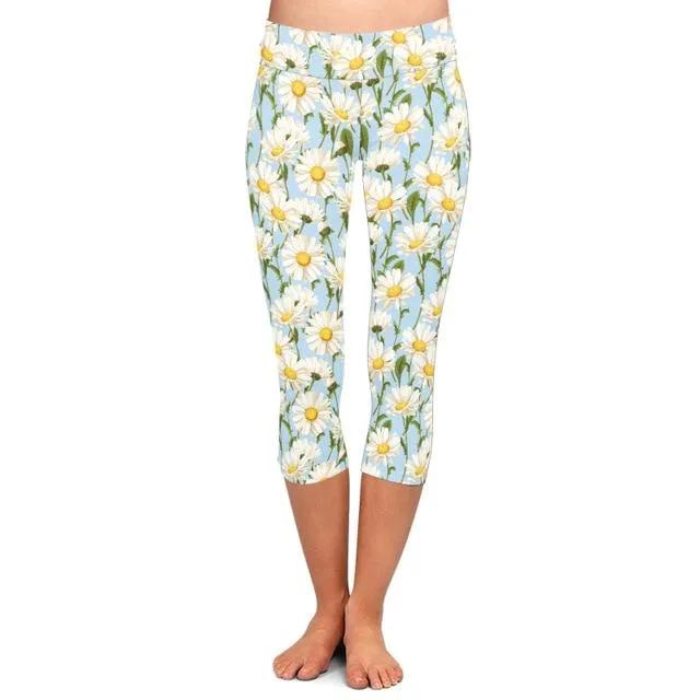 Summer Style Fresh Little Daisy Pattern Print Women Leggings High Waist Plus Size by Vimost Shop
