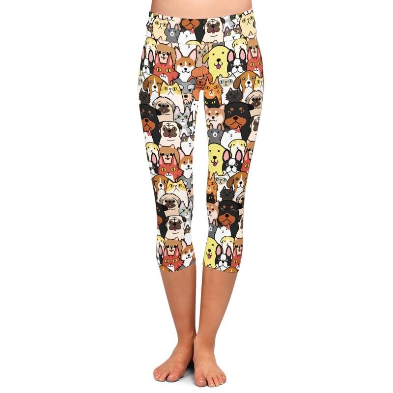 High Elastic Women Capri Leggings Seamless Cute Animals Cartoon Dogs Print High Waist Plus Size Casual Mid-Calf Pants by Vimost Shop