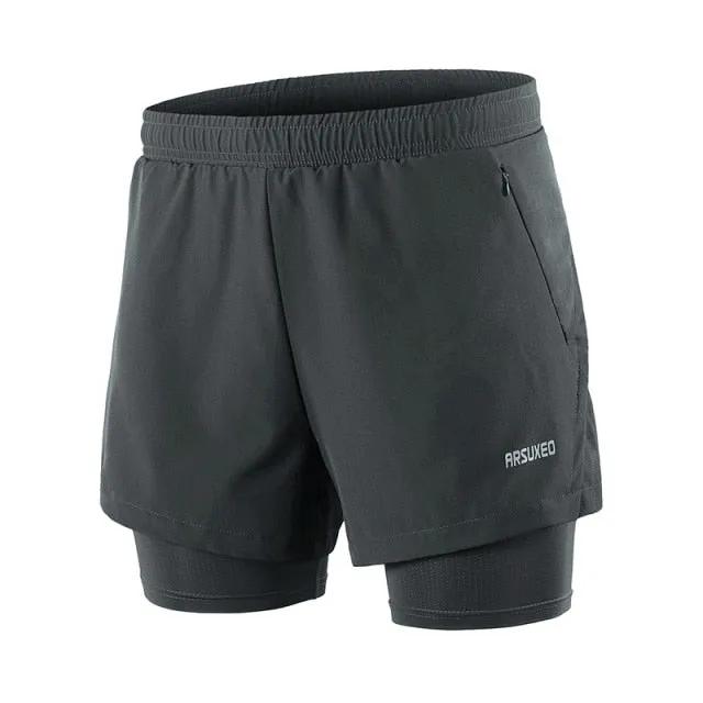 Men Running Shorts 2 in 1 Sports Shorts Quick Dry Active Training Exercise Jogging Gym Shorts With Zipper Pockets by Vimost Shop