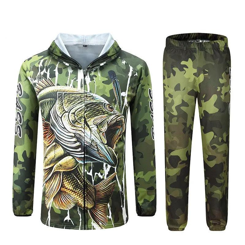 Fishing t Shirts Anti UV Sun Protection Long Sleeve mens Camouflage Fishing Jacket Set Shirt Clothing Clothes Big by Vimost Shop