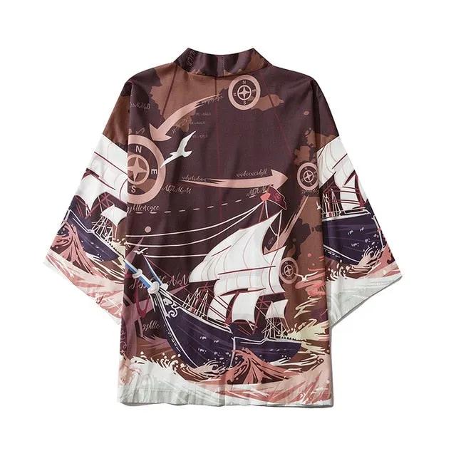 Male Kimono Cardigan Japanese Kimono Men Cardigan Shirt Blouse Yukata Men Haori Obi Traditional Samurai Clothing by Vimost Shop