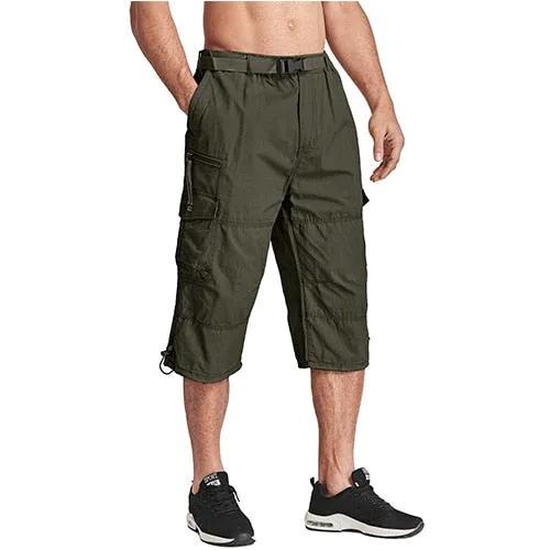 Men Tactical Capri Pants Military Cotton 3/4 Below Knee Trousers Army Airsoft Paintball Elastic Waist Cargo Work Pants by Vimost Shop