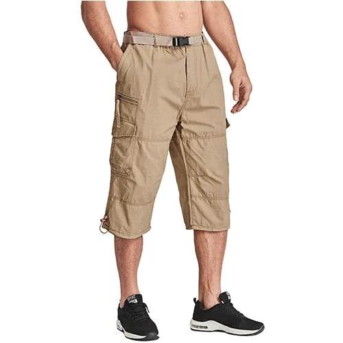 Men Tactical Capri Pants Military Cotton 3/4 Below Knee Trousers Army Airsoft Paintball Elastic Waist Cargo Work Pants by Vimost Shop