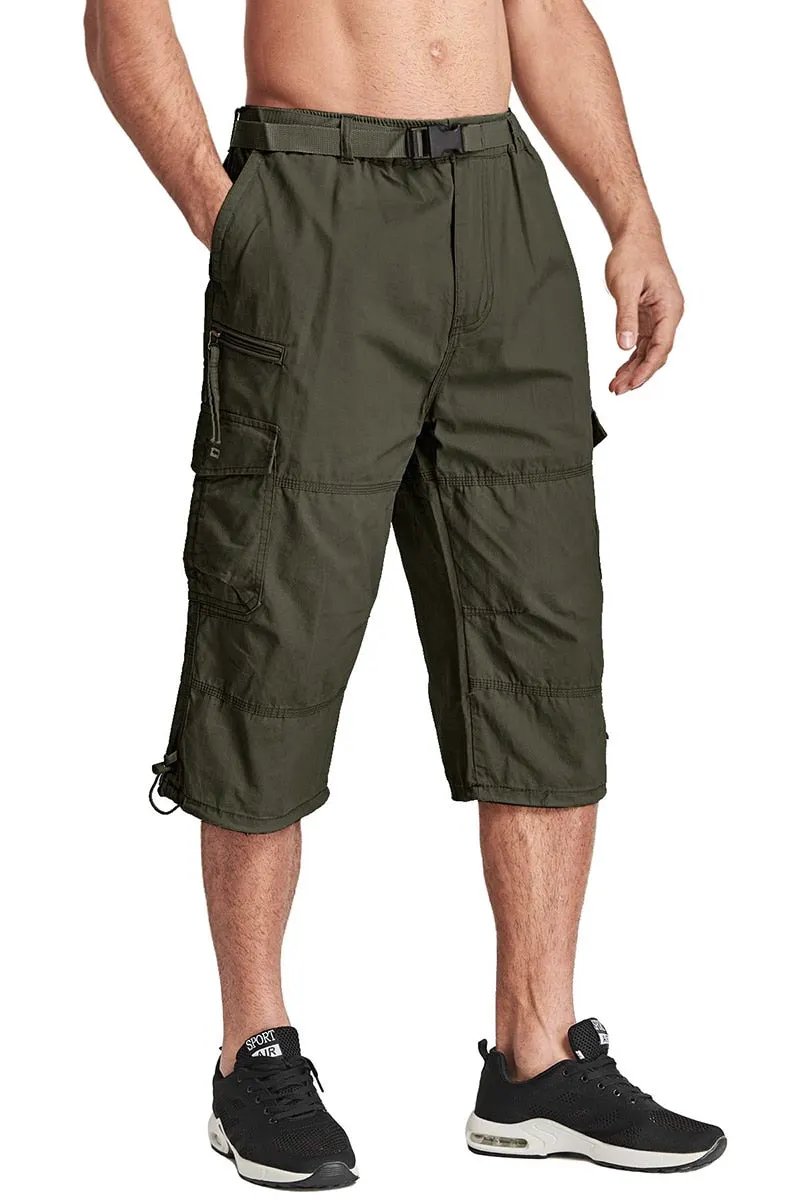 Men Tactical Capri Pants Military Cotton 3/4 Below Knee Trousers Army Airsoft Paintball Elastic Waist Cargo Work Pants by Vimost Shop