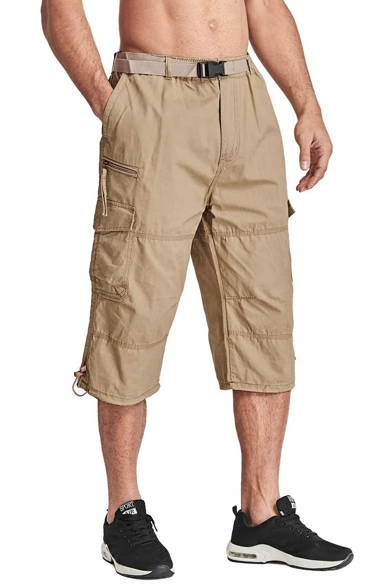 Men Tactical Capri Pants Military Cotton 3/4 Below Knee Trousers Army Airsoft Paintball Elastic Waist Cargo Work Pants by Vimost Shop