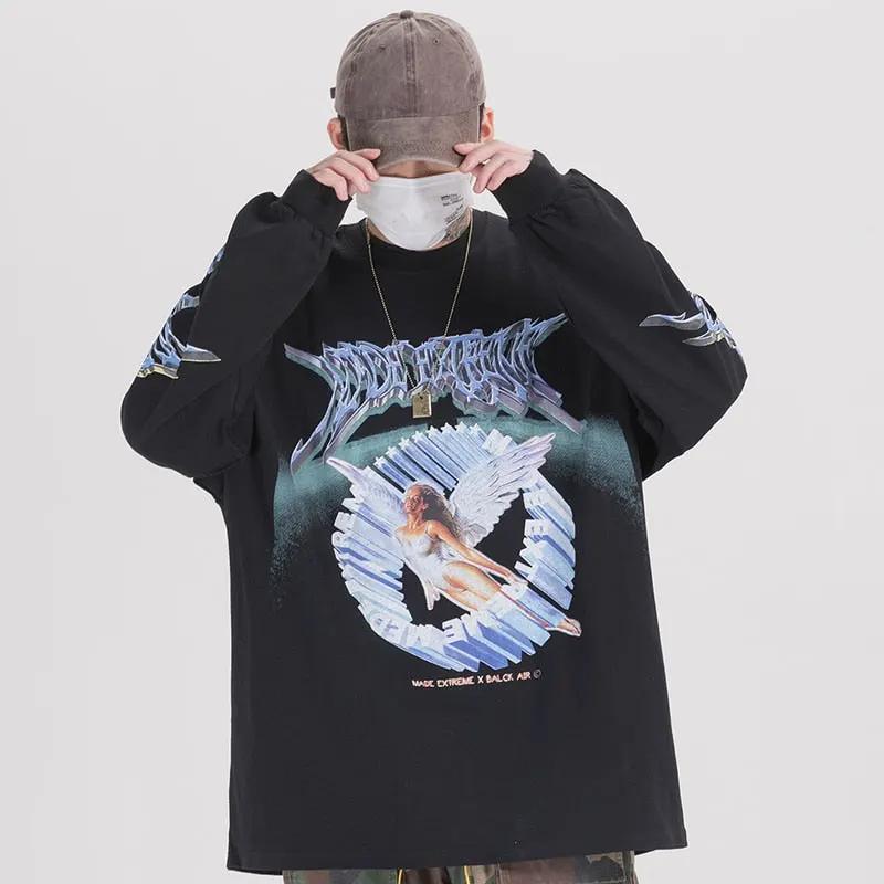 Men Hip Hop T Shirt Streetwear Retro Angel Print Harajuku Tshirt by Vimost Shop