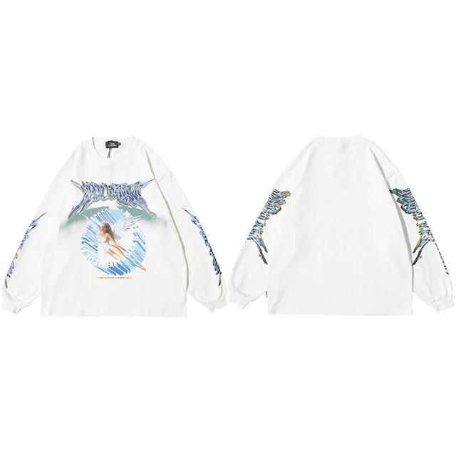 Men Hip Hop T Shirt Streetwear Retro Angel Print Harajuku Tshirt by Vimost Shop