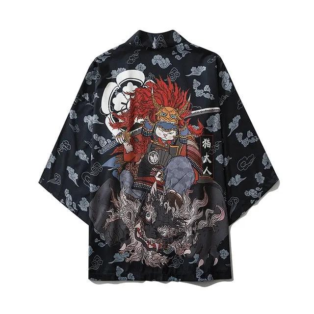 Japanese Style Cat Samurai Kimono Streetwear Men Women Cardigan Japan Harajuku Anime Robe Anime Clothes by Vimost Shop