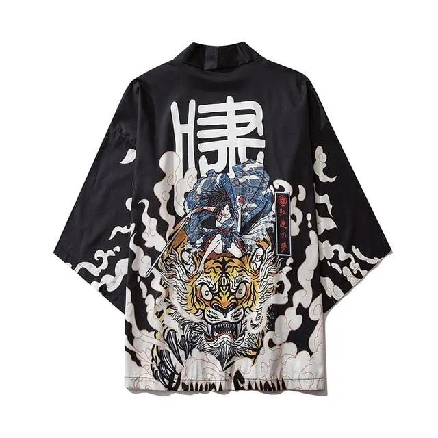 Japanese Style Cat Samurai Kimono Streetwear Men Women Cardigan Japan Harajuku Anime Robe Anime Clothes by Vimost Shop