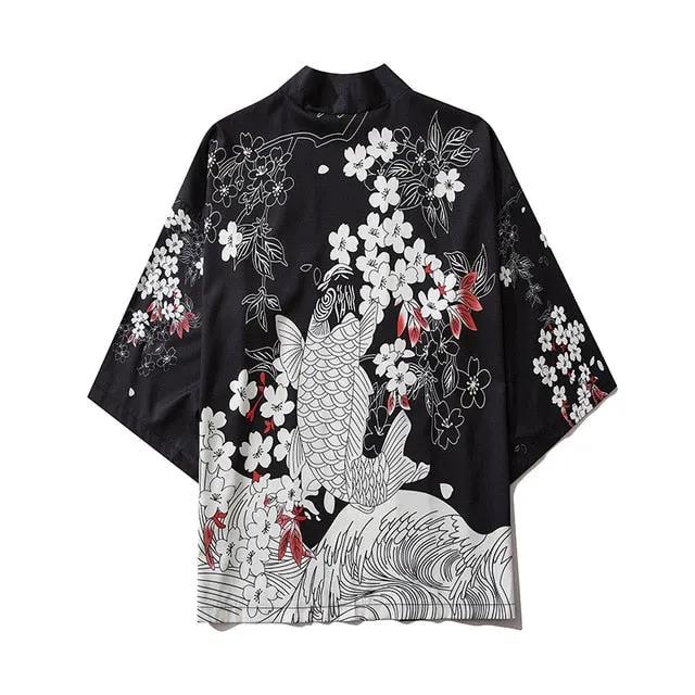 Japanese Style Cat Samurai Kimono Streetwear Men Women Cardigan Japan Harajuku Anime Robe Anime Clothes by Vimost Shop